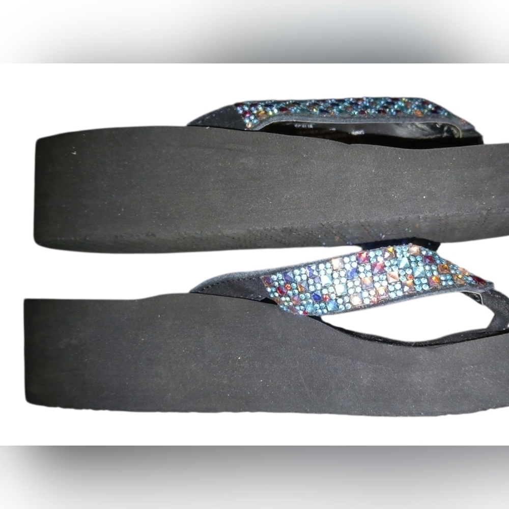Yellow Box -NWOB, Slip-on Wedges, Multi Colored Leather Straps, Size 6 1/2, - Picture 4 of 9